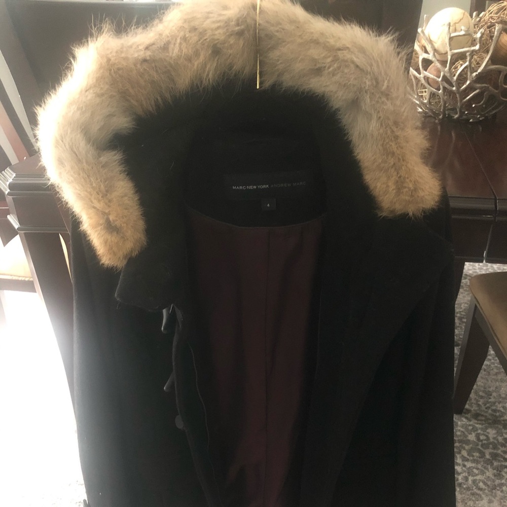 wool toggle peacoat w/  faux fur hood